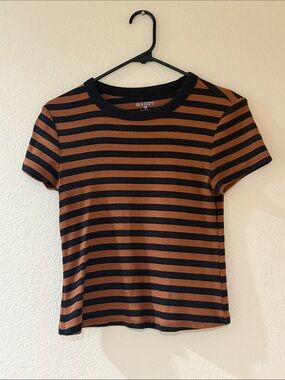 Old Navy Black and Brown Striped Short Sleeve Tee